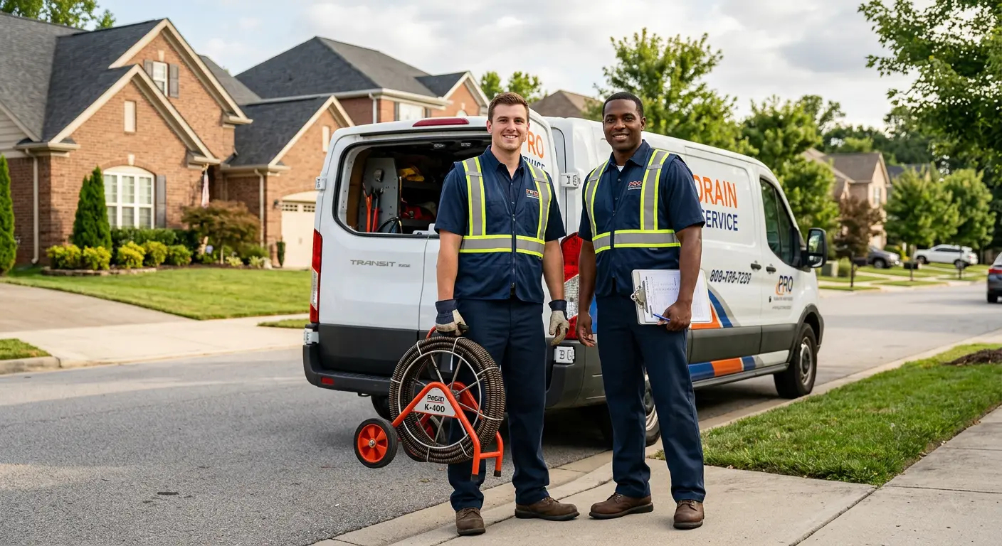 Sewer and drain service team with equipment ready for work in Grapevine